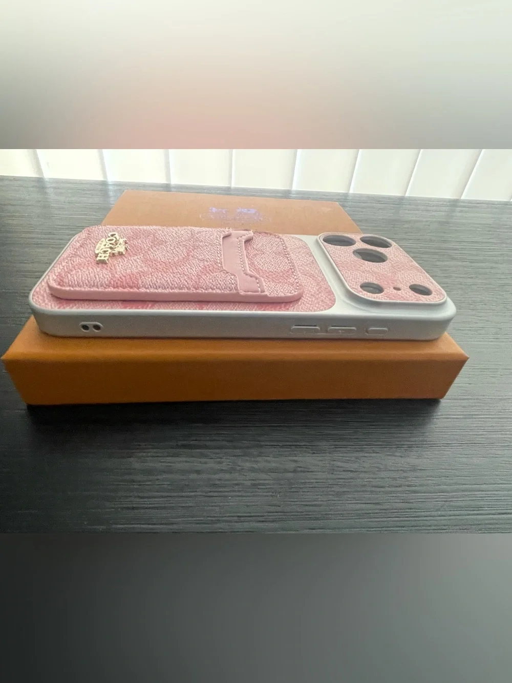 iPhone 17 pro max Coach Card Pocket Phone Case with Gold Logo. Box included